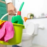 live-in housekeeper cleaning bathroom