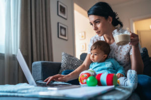 mother working from home with baby